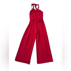 Amanda‎ Uprichard Red Halter Jumpsuit Front Tie Womens Small Wide Leg
